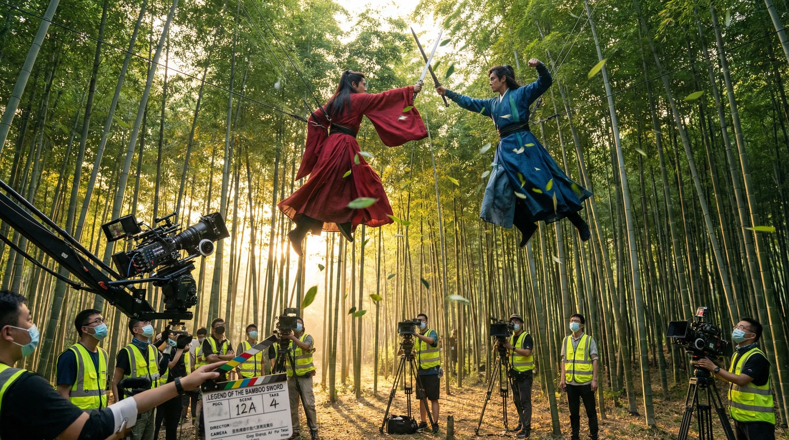 香蕉视频武侠动作片竹林对决拍摄现场